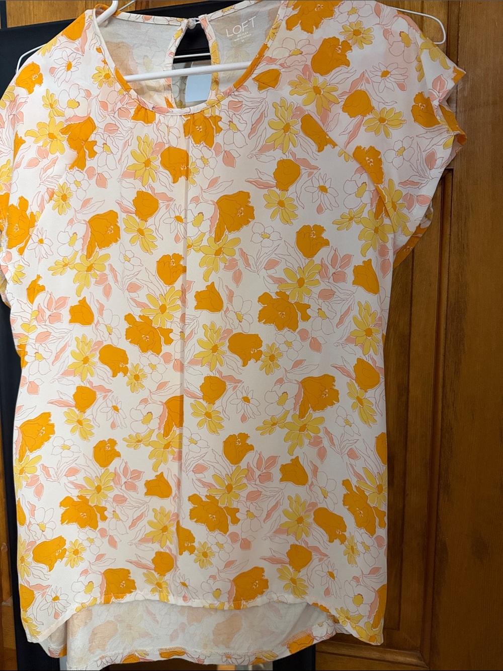 LOFT Floral Cap-Sleeve Top in Yellow and Peach